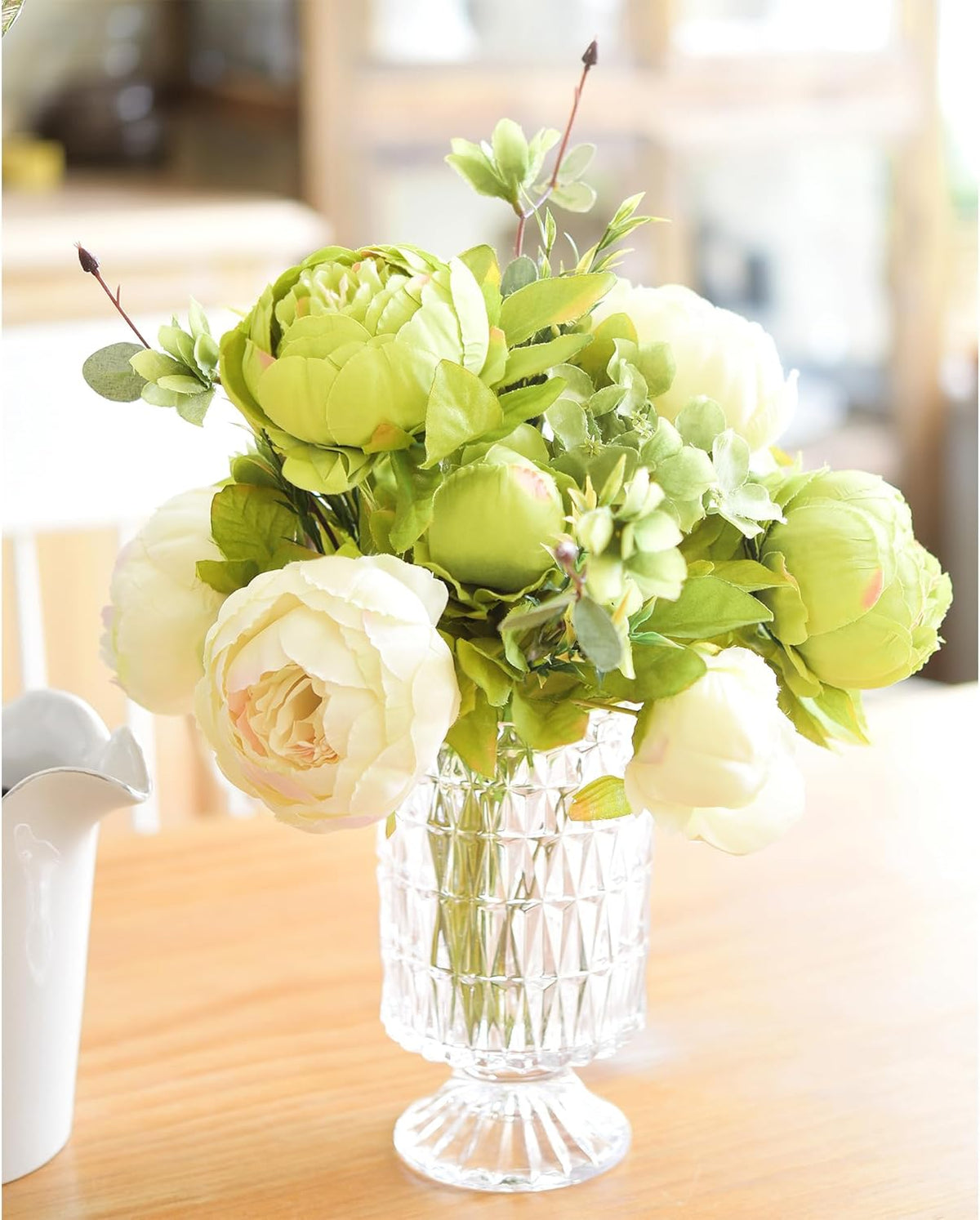 FiveSeasonStuff Artificial Peony Bouquets, 2 Cream Beige & Moss Green Silk Flower Bundles for Wedding Centerpieces & Home Decor – Vintage Peonies