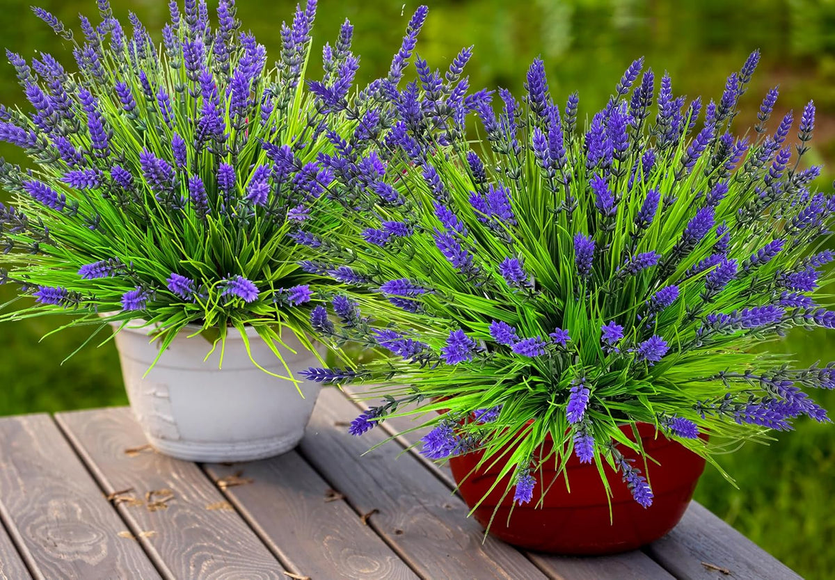 Artificial Plants Outdoor, 20 Pcs Fake Flowers UV Resistant Outdoor Artificial Lavender Flowers, Plastic Faux Plants for Porch Garden Planter Yard Window Box