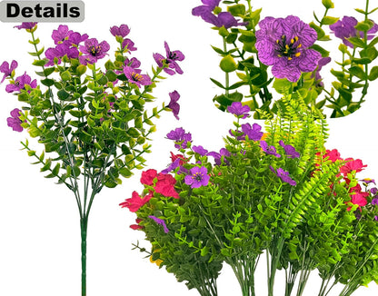 Artificial Fake Flowers for Outdoors, 16 Bundles Artificial Plants Outdoor Faux Plants UV Resistant, Realistic Faux Silk Flower 6 Colors Spring Summer Decor for Porch Outside Planter Window Box