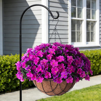 Artificial Hanging Flowers with Basket Outdoors, Fake Hydrangea UV Resistant Arrangements in Pot Planter Spring Summer Decor for Indoor Porch Garden Yard(Double Lotus)