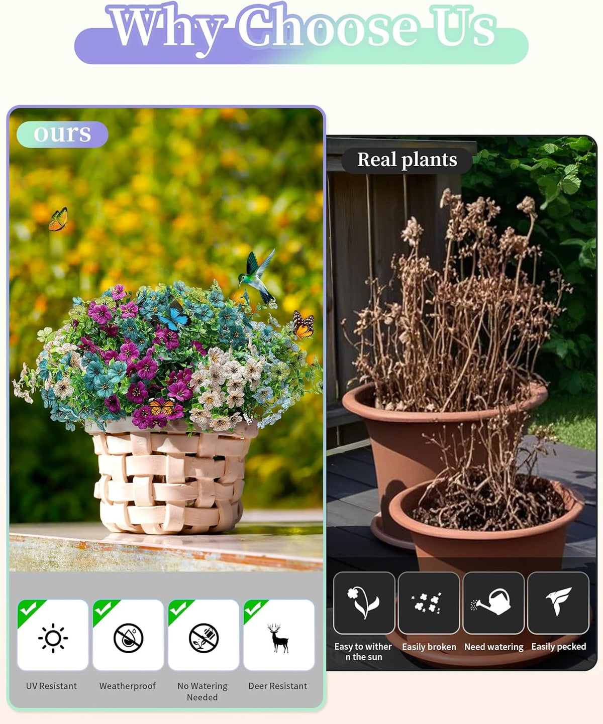 Faux Artificial Plants Flowers for Outdoor Planters Spring Summer Decor 16 Bundles Fake Eucalyptus Silk Daisy UV Resistant Realistic Used for Outside, Home, Front Porch, Patio, Yard Decorations
