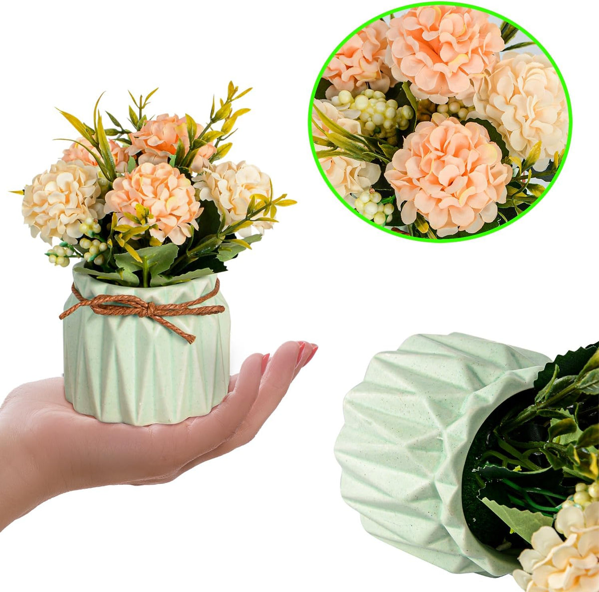 Artificial Flower Plants – Mini Fake Hydrangea Flowers in Pot for Home Decor Party Wedding Office Patio Table Desk Decoration, Set of 4, Size: 3.3"(Diameter) x 5.5"(Tall)