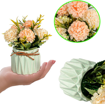 Artificial Flower Plants – Mini Fake Hydrangea Flowers in Pot for Home Decor Party Wedding Office Patio Table Desk Decoration, Set of 4, Size: 3.3"(Diameter) x 5.5"(Tall)
