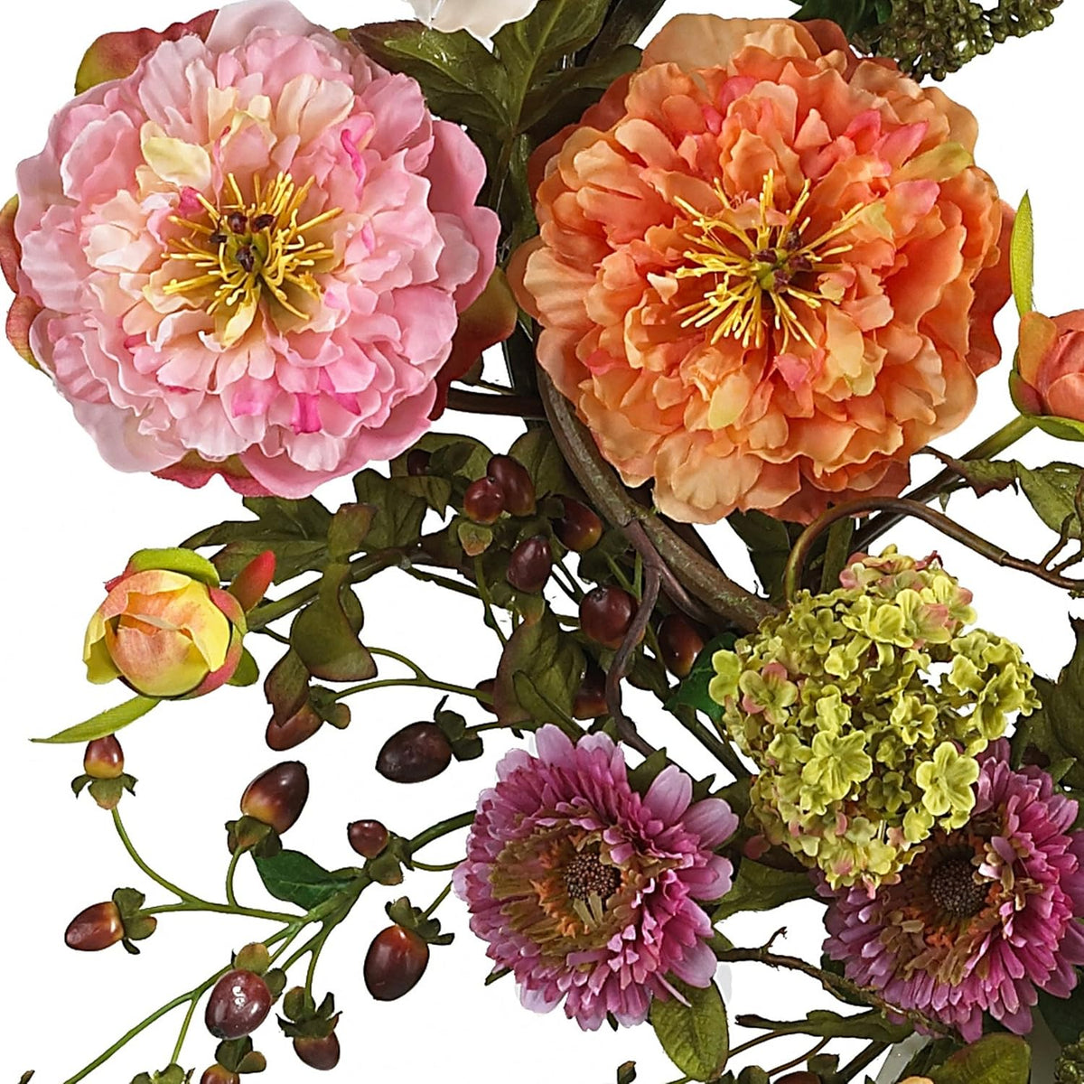 Nearly Natural 24in Artificial Peony Wreath Faux Floral Door Wreath for Indoor Home Entryway Wall Decor, Multicolor