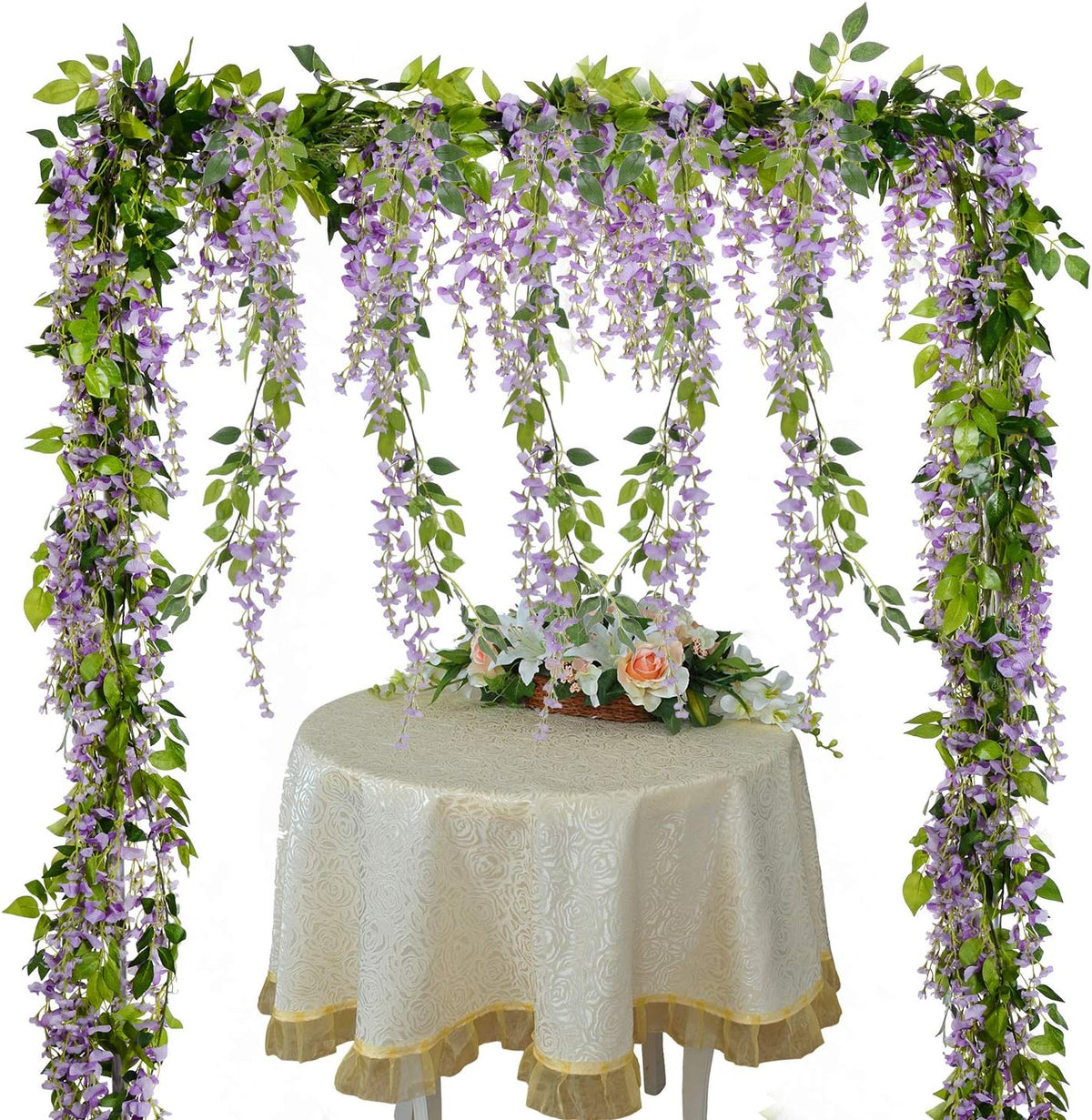 Lvydec Wisteria Artificial Flowers Garland, 4 Pcs Total 28.8ft Artificial Wisteria Vine Silk Hanging Flower for Home Garden Outdoor Ceremony Wedding Arch Floral Decor (Light Purple)