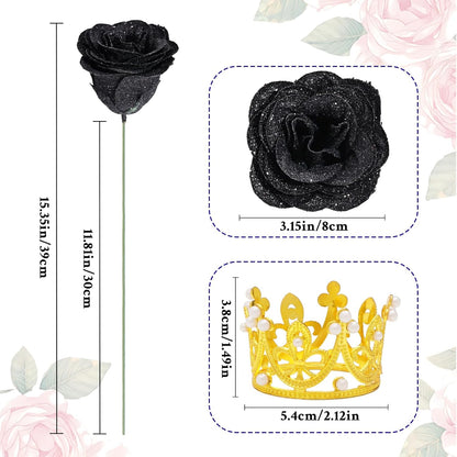 Classic Waipfaru Black Glitter Roses Home Decor Kit
