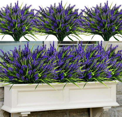 Geegoods Artificial Plants Flowers Outdoor – 48 Bundles UV Resistant Faux Lavender Flowers with Monkey Grass for Garden Porch Window Patio Hanging Planter Decor