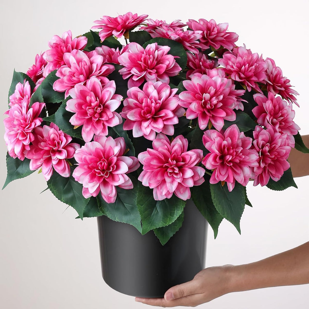 2 Set of Artificial Dahlia Topiary Ball Trees - Fake Silk Dahlia Flower Bushes, UV Resistant Faux Floral Shrub Potted for Front Door Porch Farmhouse Wedding Outdoor Decor (Pink)