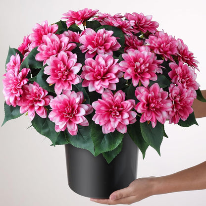 2 Set of Artificial Dahlia Topiary Ball Trees - Fake Silk Dahlia Flower Bushes, UV Resistant Faux Floral Shrub Potted for Front Door Porch Farmhouse Wedding Outdoor Decor (Pink)