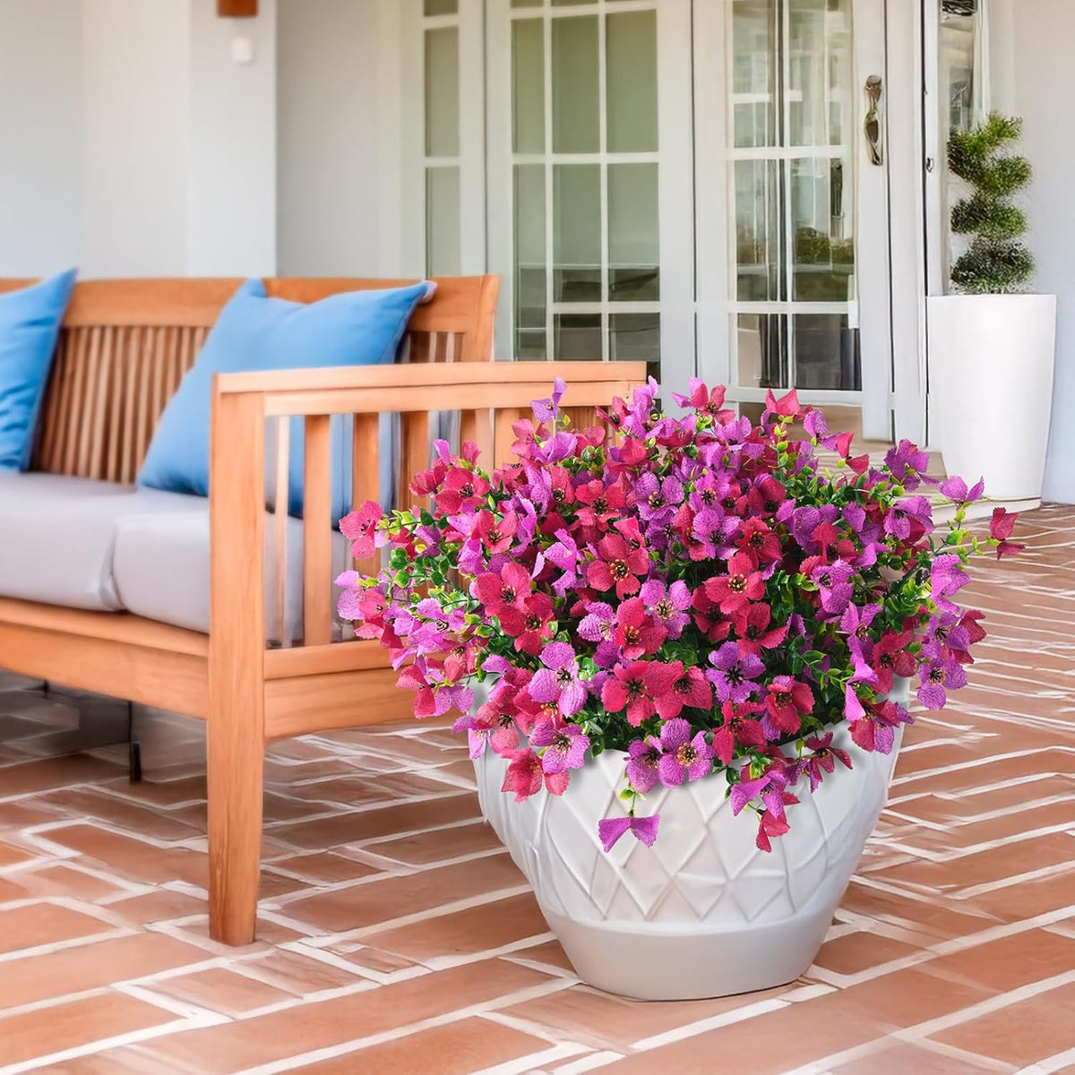 Homsunny Artificial Fake Flowers Plants for Outdoors - 12 Bundles Fake Plants Faux Silk Flowers Outside, UV Resistant for Planter Front, Porch, Garden, Patio, Spring Decor