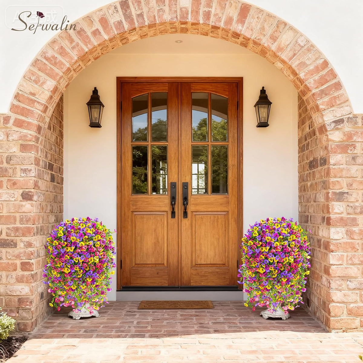 Serwalin Artificial Fake Hanging Flowers for Outdoors Planters, 6 Pcs UV Resistant Faux Pansy Spring Flowers for Outside Porch Patio Garden Window Box (Mixed Colors)