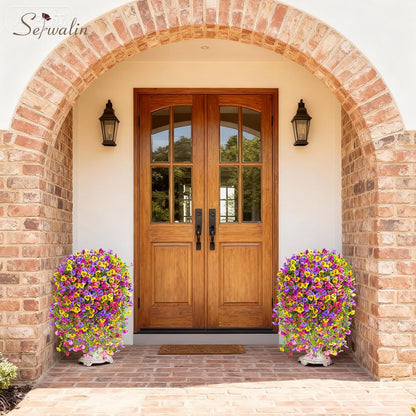 Serwalin Artificial Fake Hanging Flowers for Outdoors Planters, 6 Pcs UV Resistant Faux Pansy Spring Flowers for Outside Porch Patio Garden Window Box (Mixed Colors)