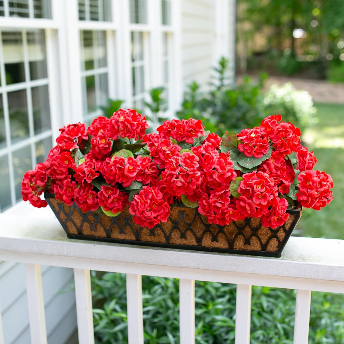 Artificial Geraniums Fake Flowers for Outdoors Decoration, 6 Bundles Silk Geraniums Red Flower UV Resistant Look Real Faux Plants for Front Door Garden Porch Planter Patio Balcony Yard Indoor Home