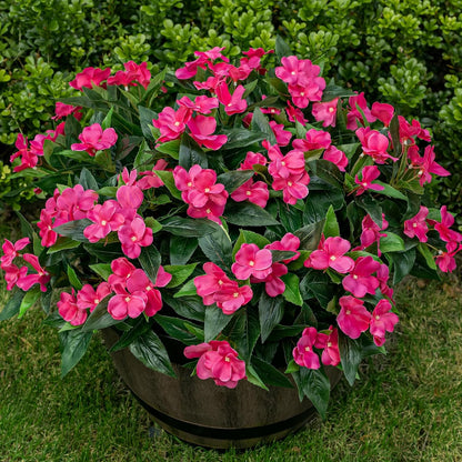 Artificial Fake Flowers for Outdoor Décor 6 Bundles UV Resistant Fake Plants for Planter Faux Impatiens for Home Porch/Garden Stunning（Rose Red）