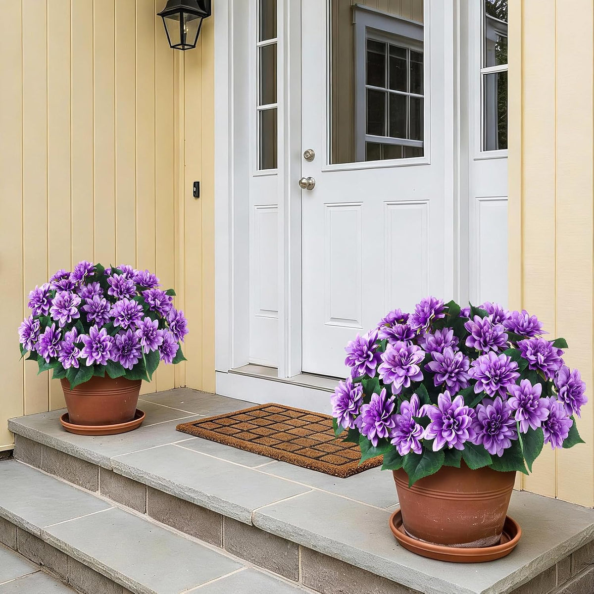 VIERENA 8 Bundles Artificial Dahlia Flowers for Outdoors Spring Summer Decor, No Fade Silk Flower Faux Dahlias Plant Arrangement for Home Garden Balcony Farmhouse（Purple）