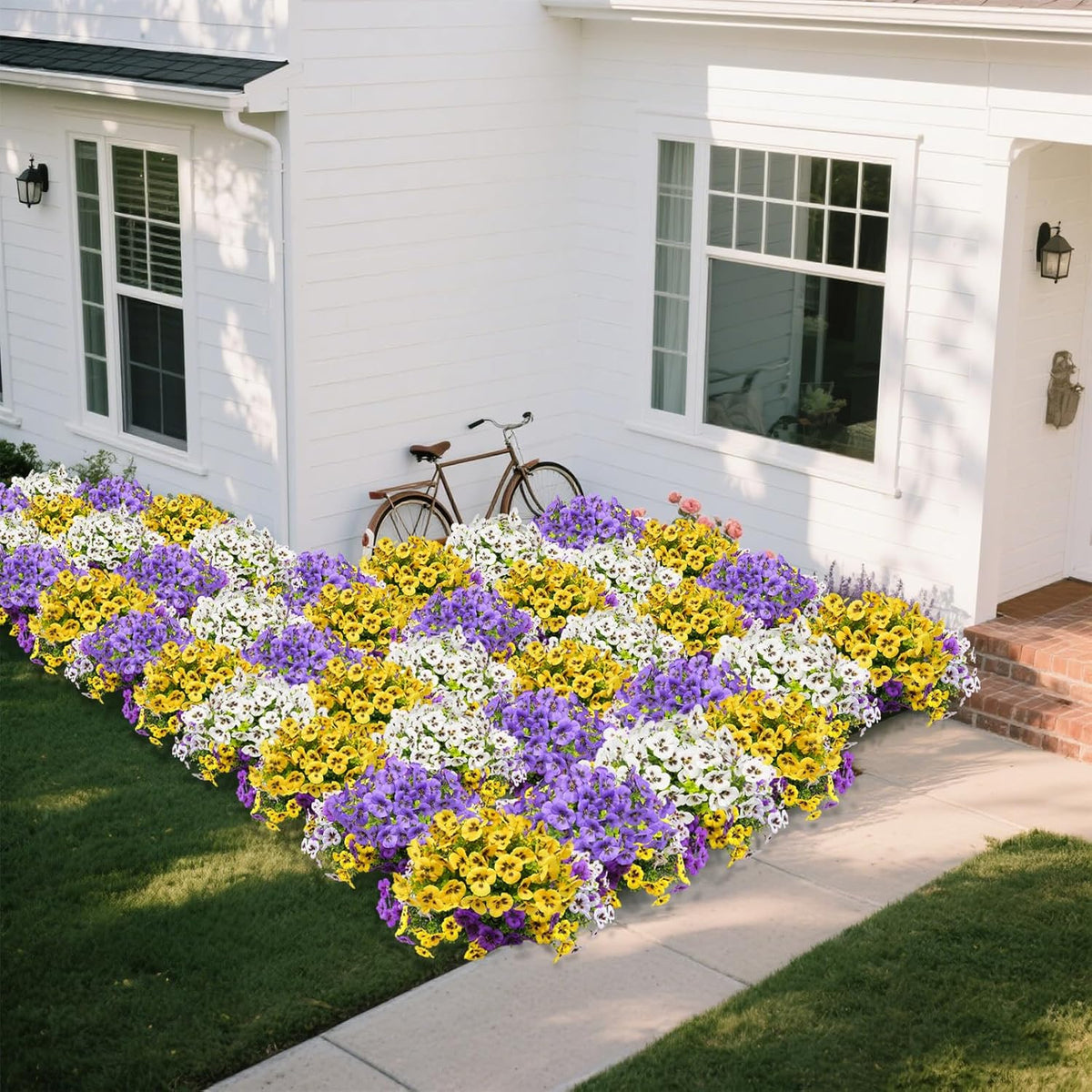 Artificial Flowers for Outdoor, UV Resistant Fake Pansy Flowers, Silk Faux Fowers for Outside Planters Home Garden Office Patio Front (18 Bundles)