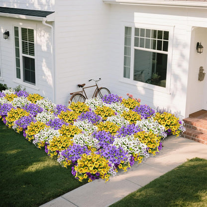 Artificial Flowers for Outdoor, UV Resistant Fake Pansy Flowers, Silk Faux Fowers for Outside Planters Home Garden Office Patio Front (18 Bundles)