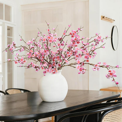6 PCS Artificial Cherry Blossom Branches Spring Indoor Decoration, Faux Flowers 34.45" Long Stems Plum Fake Peach Plants Real Touch Silk for Wedding Home Bedroom Party Table Office, Pink