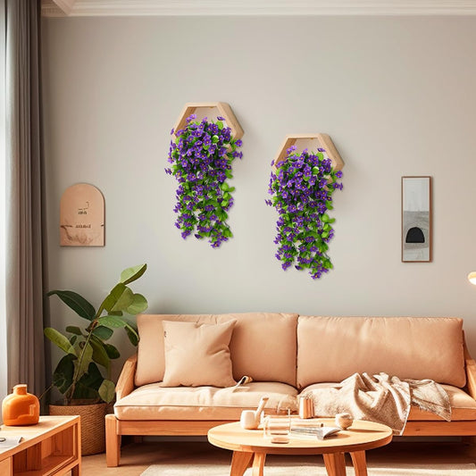 2PCS Artificial Hanging Flowers, Fake Hanging Plants Violet Vines UV Resistant for Wall Home Room Garden Wedding Indoor Outdoor Spring Summer Decoration(Purple)