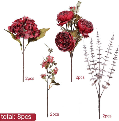 Ivydale Peony Artificial Flowers Bouquet 17.7" Faux Silk Arrangements Fake Peonies Plants Bulk Look Real Dining Table Centerpieces for Home Kitchen Wedding Party Decor, No Vase (Red)