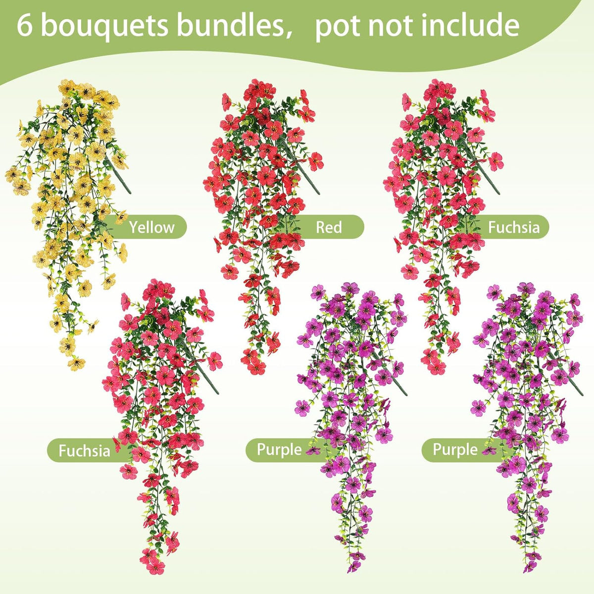 Artificial Flowers for Outdoors Spring Decor, 6 Bundles UV Resistant Realistic Fuax Silk Hanging Flowers, Fake Plants for Planter Indoor and Outdoor Garden Porch Patio Balcony Yard Farmhouse