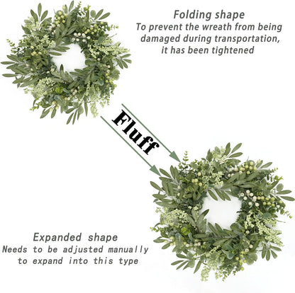 Green Eucalyptus Wreaths for Front Door Spring Summer Wreath with Eucalyptus Leaves, Olives Leaves, Mixed Berry for Indoor Outdoor Farmhouse Home Porch Wall Window Festival Wedding Decor
