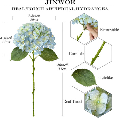 Light Blue Hydrangea Artificial Flowers, 5 Pcs 20" Real Touch Lifelike Silk Artificial Hydrangeas, Full Fake Flowers for Bouquet Table Centerpieces Spring Wedding Indoor Home
