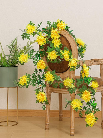 170cm Yellow Artificial Daisy Chrysanthemum Flowers Wall Hanging Vines String Garland Wreath for Outdoor Home Garden Decoration (Yellow)