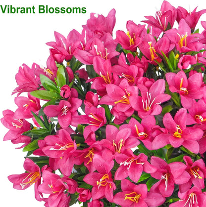 Ouddy Decor 8 Bundles Artificial Flowers for Outdoors, Fake Silk Flowers Azalea Plants UV Resistant for Summer Front Door Planter Garden Patio Window Box Balcony Walkway Home Decor, Fuchsia