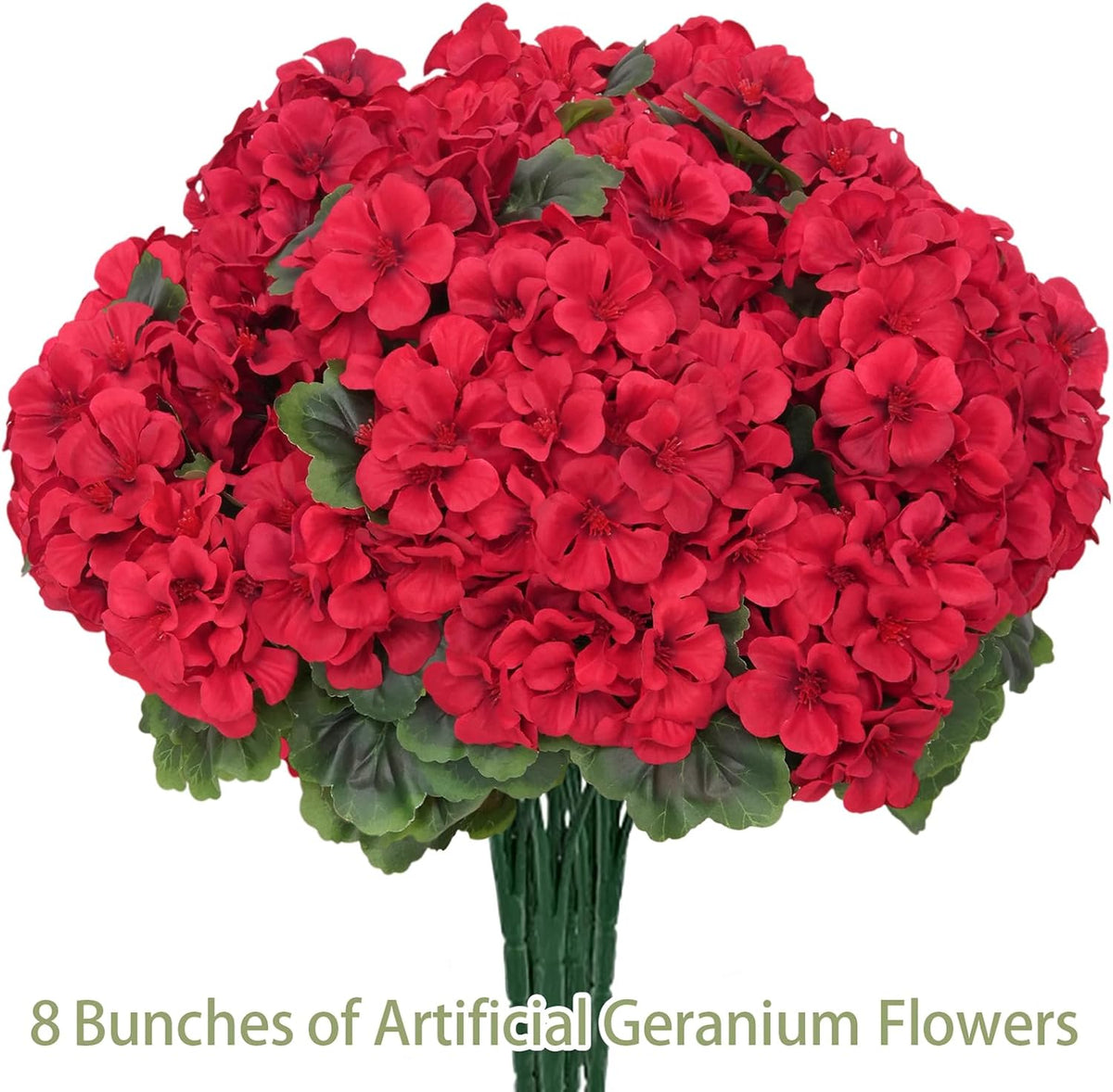 8 Pcs Artificial Geranium Flowers for Outdoor Spring Summer Decor - UV-Resistant & Realistic Silk Faux Plants for Garden Porch Patio Yard Balcony Home Kitchen Table Centerpieces Decoration, Red