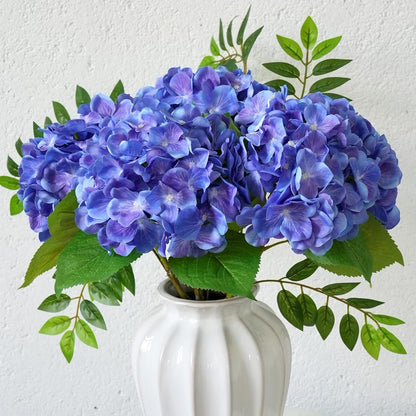 5 Pcs Hydrangea Artificial Flowers, Faux Silk Hydrangea Flores with Stems, Fake Flowers for Wedding Bouquet Kitchen Home Office Party Coffee Tables Vase Outdoor Decor (Purple, 18.5 Inches)