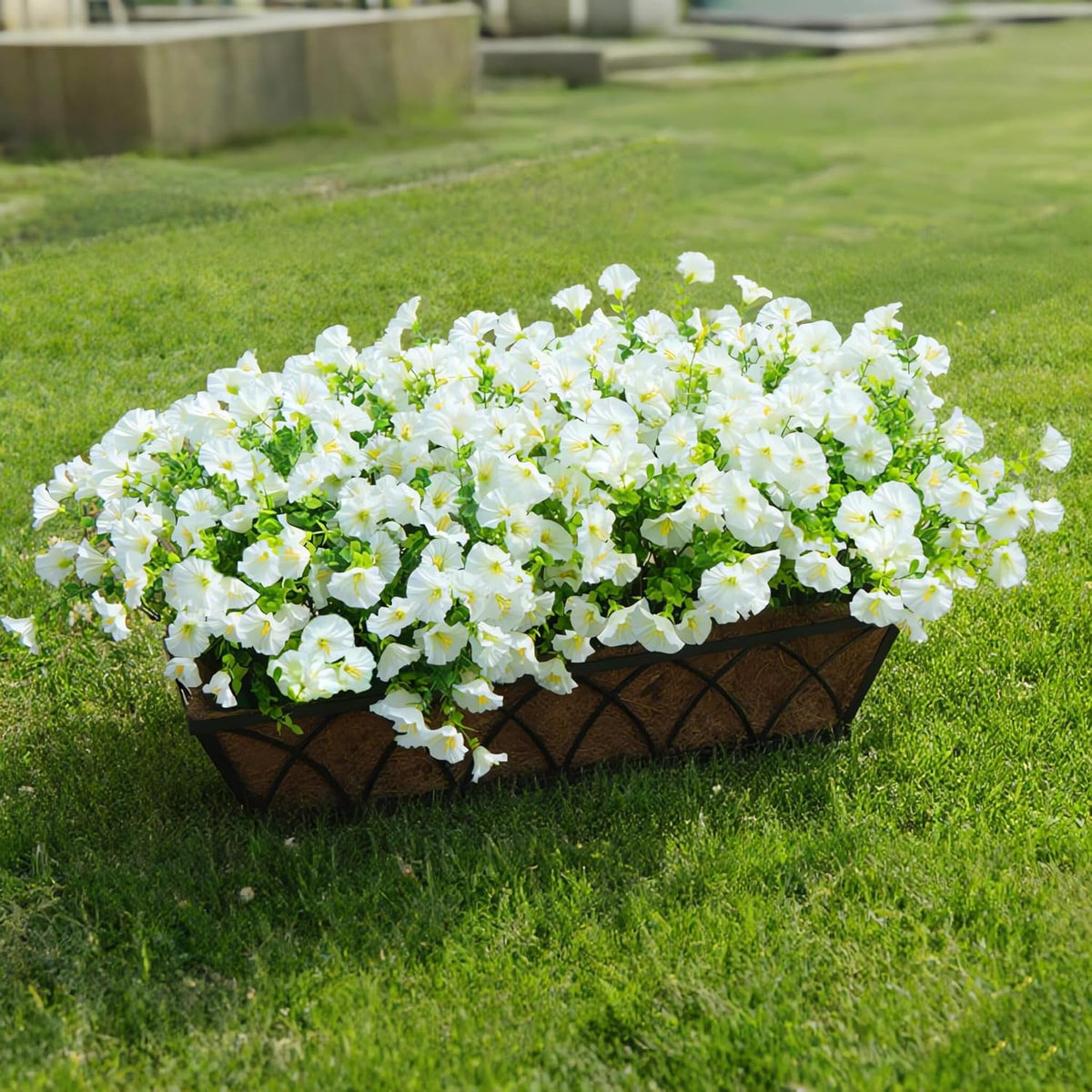 Artificial Fake Flowers For Outdoor Outside Decoration, 16 Bundles UV Resistant Faux Plastic White Flowers with Green Eucalyptus Stem Plants Bulk Look Real for Home Porch yard Patio Planters (White)