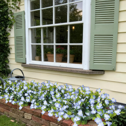 Artificial Flowers for Outdoors 2Pcs Faux Impatiens for Outdoor Planters UV Resistant Blue Silk Flowers Outside Artificial Impatiens Plants Bushes for Front Porch Patio Garden Pot Balcony Decor