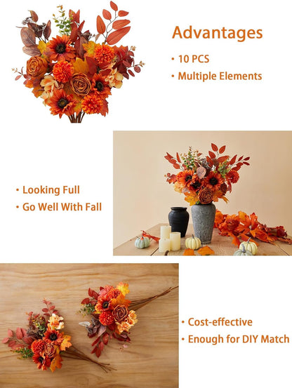 Anna's Whimsy 10 Pcs Artificial Flowers Bouquets, Artificial Silk Flowers Bouquets for Wedding, Home Table Decorations, Wedding Centerpieces Bouquet Flowers Arrangement Decorations
