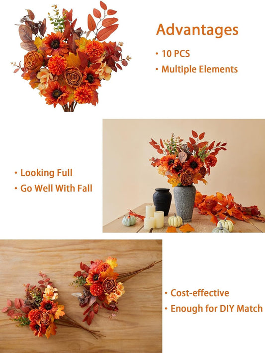 Anna's Whimsy 10 Pcs Artificial Flowers Bouquets, Artificial Silk Flowers Bouquets for Wedding, Home Table Decorations, Wedding Centerpieces Bouquet Flowers Arrangement Decorations