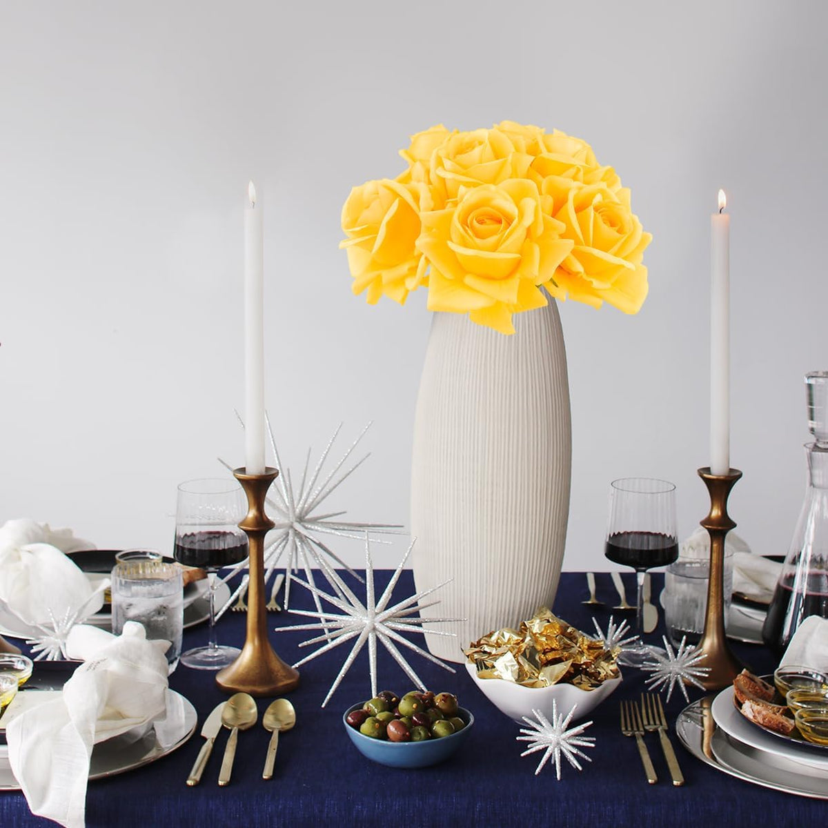Eyamumo Fake Flowers, Faux Silk Real Touch Artificial Rose Flowers for Decoration DIY, Wedding Party, Home Office Decoration and Dining Table Centerpiece, 7Pcs (Yellow-30cm, 30CM)