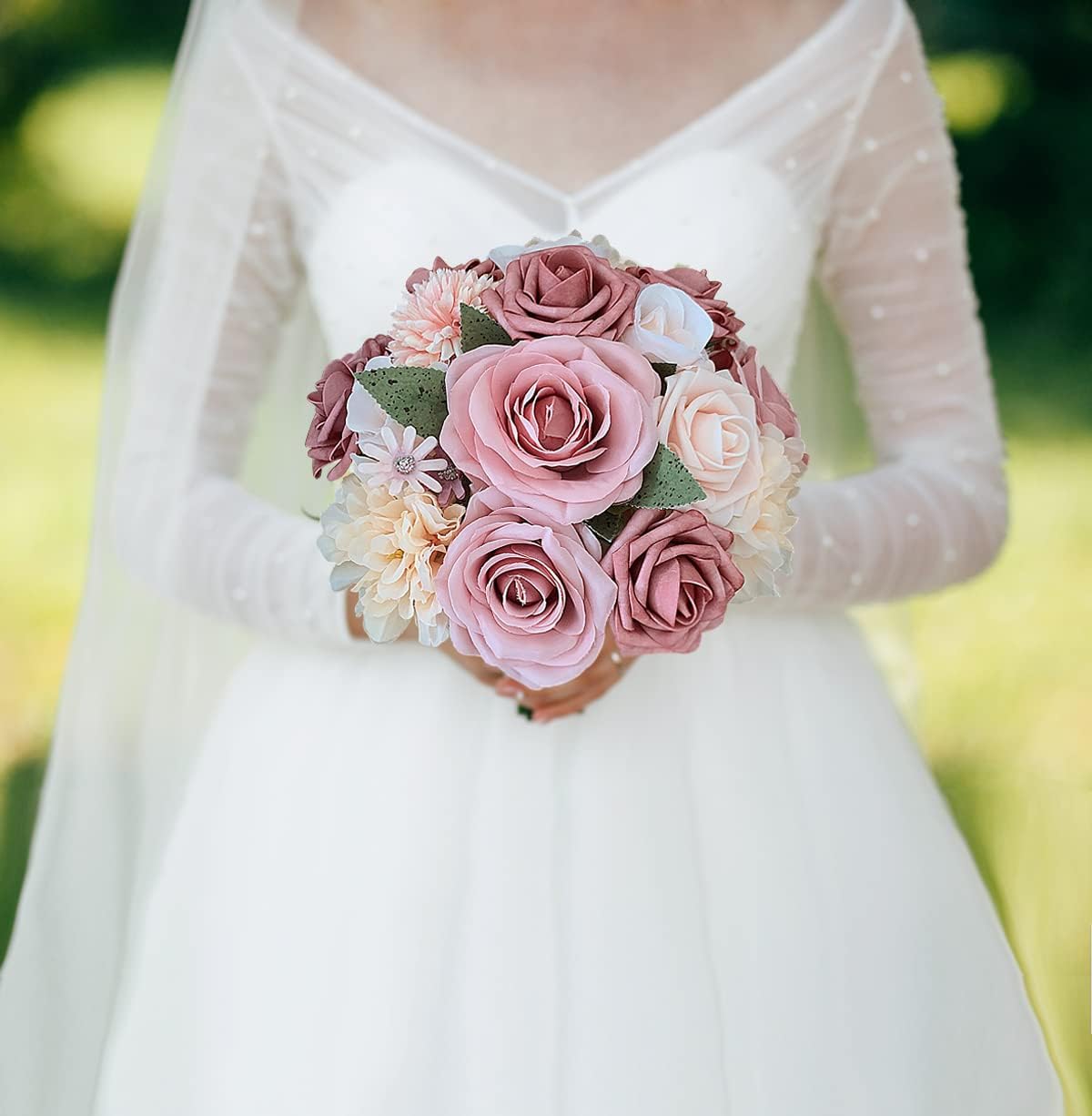Roses Artificial Flowers Pink Bouquets Box Set for DIY Bridal Wedding Shower Decorations Fake Floral Arrangements for Party Table Centerpieces Home Decor Indoor Outdoor Dusty Blush 19 Pcs