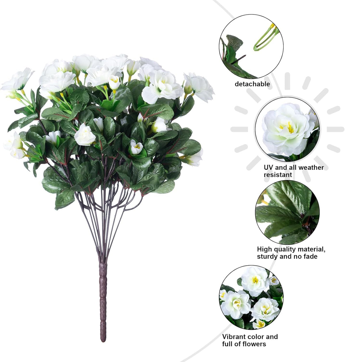 Ivydale Artificial Fake White Flowers Plants for Spring Outdoor Outside, Faux Silk Camellia UV Resistant Realistic for Front Door Porch Patio Balcony Garden Yard Decor, 3 Large Bundles