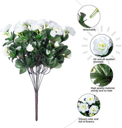 Ivydale Artificial Fake White Flowers Plants for Spring Outdoor Outside, Faux Silk Camellia UV Resistant Realistic for Front Door Porch Patio Balcony Garden Yard Decor, 3 Large Bundles