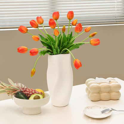 Artificial Flowers 20 Pcs Fake Tulips Real Touch, Faux Latex Tulips Flowers with Gift Box Soft Faux Tulips Bouquets Arrangements for Party Wedding Home Room Decoration (Orange)
