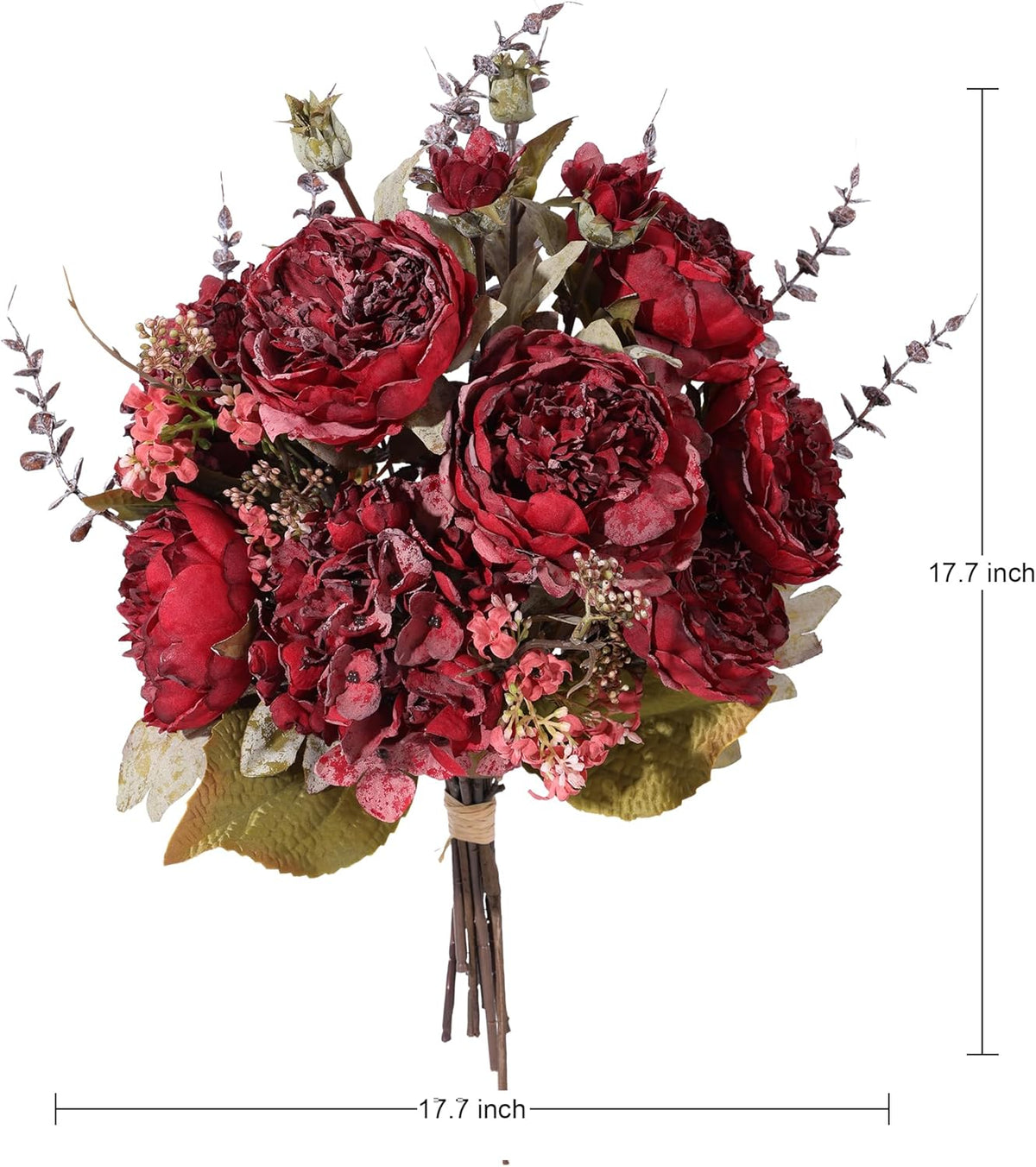 Ivydale Peony Artificial Flowers Bouquet 17.7" Faux Silk Arrangements Fake Peonies Plants Bulk Look Real Dining Table Centerpieces for Home Kitchen Wedding Party Decor, No Vase (Red)