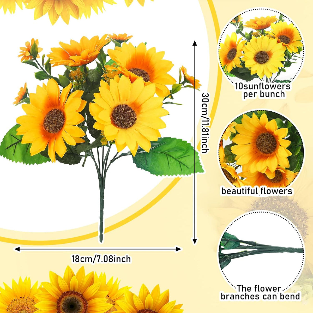 Redbaker 24 Bundles Sunflower Faux Mums for Outdoor Artificial Flower with Stems Bouquet Fake Plants Bulk UV Resistant Plastic No Fade Wedding Fall Garden Home Window Decor (Little Sunflower, Yellow)