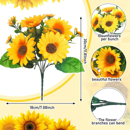 Redbaker 24 Bundles Sunflower Faux Mums for Outdoor Artificial Flower with Stems Bouquet Fake Plants Bulk UV Resistant Plastic No Fade Wedding Fall Garden Home Window Decor (Little Sunflower, Yellow)