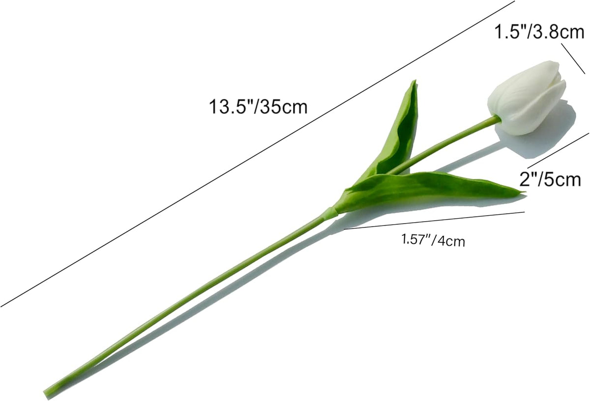 Mandy's Artificial Tulips 20 Stems White PU Faux Flowers for Valentine's Day and Easter Decorations Wedding Home Decor 13.5 Inch