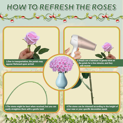 50 PCS Fake Pink Roses, Artificial Flowers Bulk Realistic Silk Faux Rose with Stems for Wedding Decoration Bridal Bouquet Birthday Celebrations DIY Floral Arrangement Home Decor