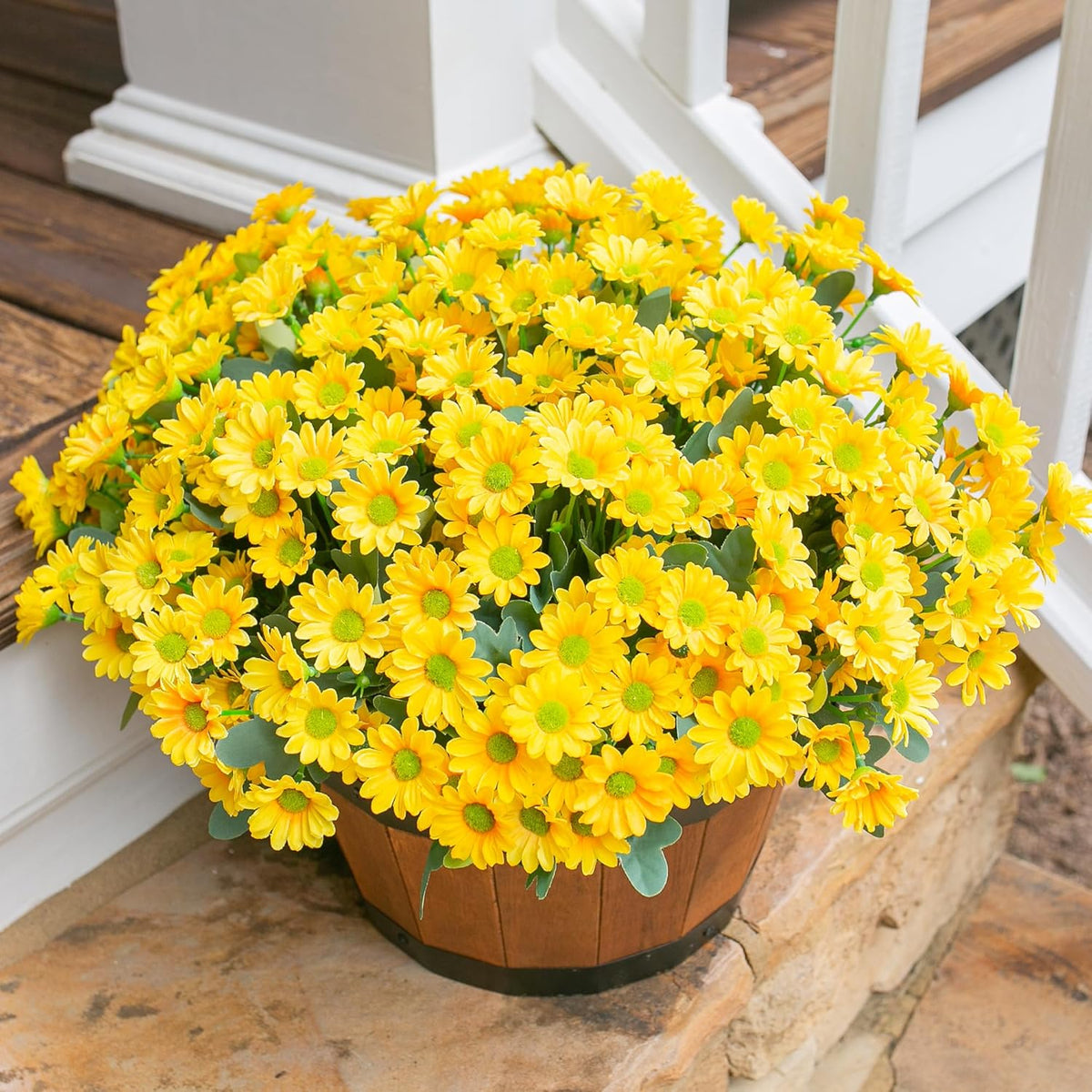 Daisy Artificial Flowers for Outdoors Decoration, 6 Bundles Fake Plants Flowers Bouquet Faux Flowers for Outdoor Planter Look Real UV Resistant Silk Flowers for Outside Front Door Porch Patio, Yellow