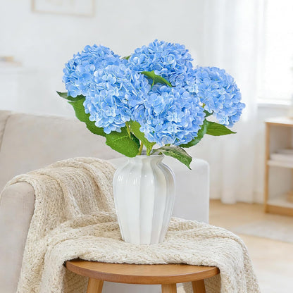 Real Touch Blue Hydrangea Artificial Flowers with Stems, Fake Silk Flowers for Outdoors, 3 Pcs Artificial Flowers for Home Decor Wedding Bouquets Centerpieces Vase