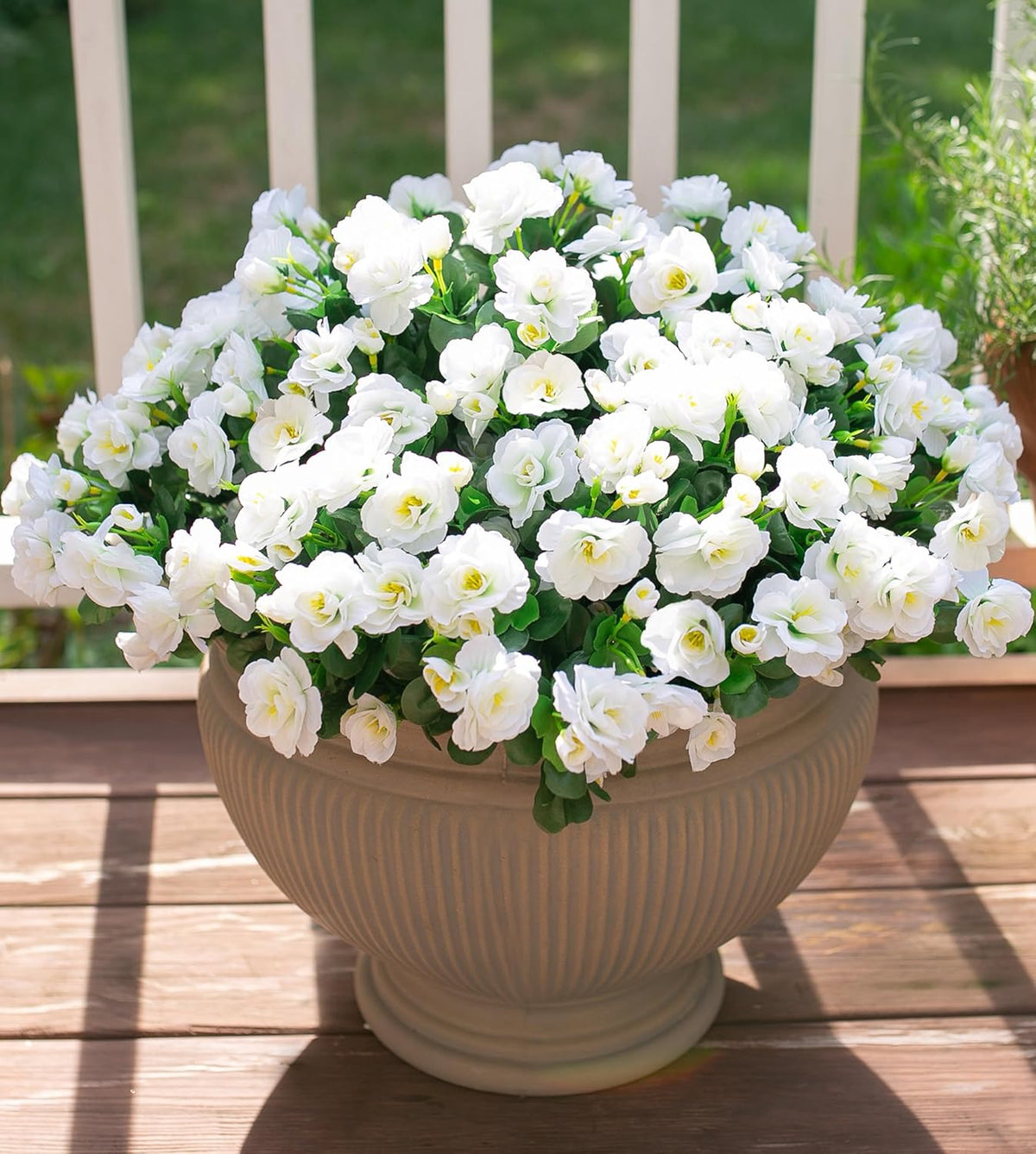 Ivydale Artificial Fake White Flowers Plants for Spring Outdoor Outside, Faux Silk Camellia UV Resistant Realistic for Front Door Porch Patio Balcony Garden Yard Decor, 3 Large Bundles