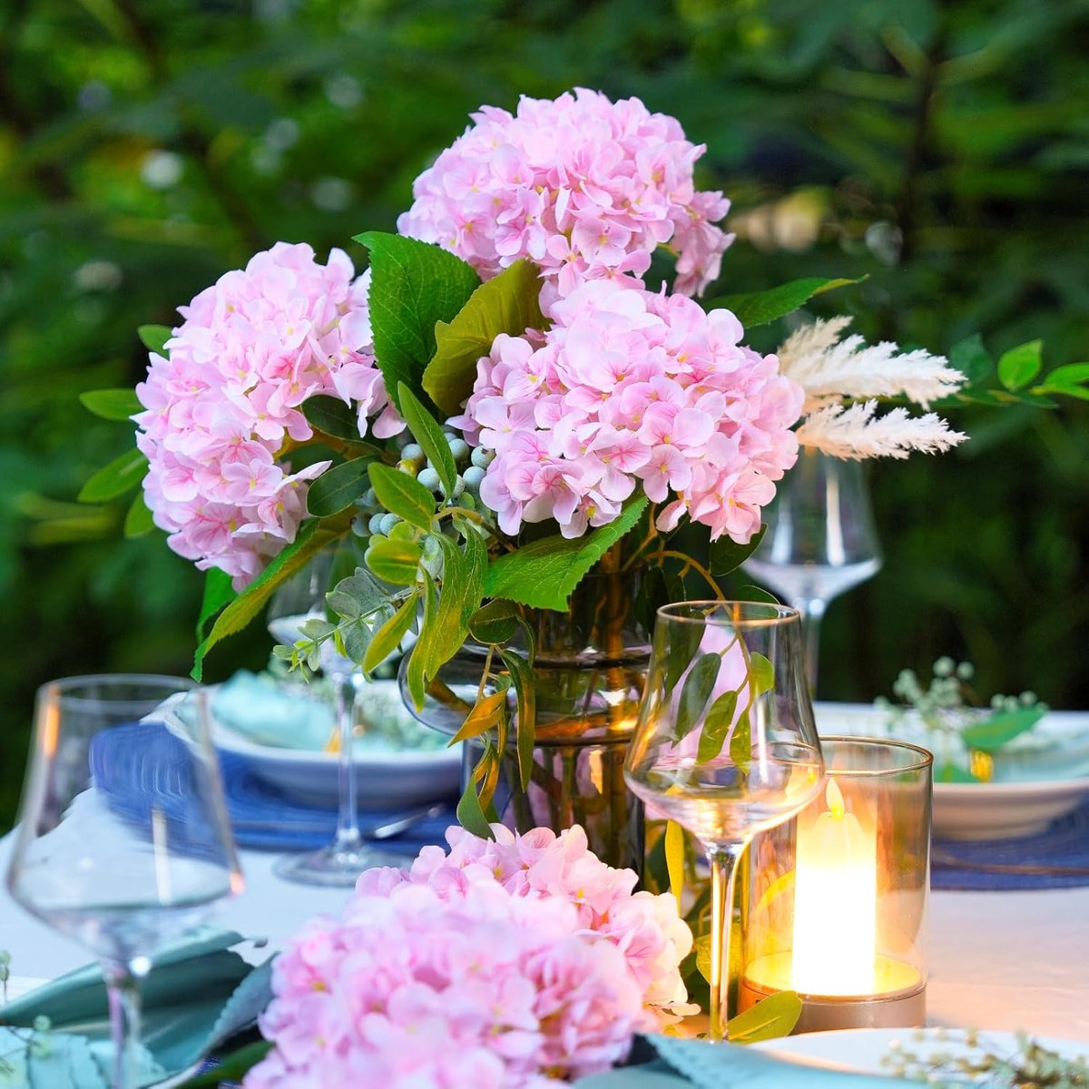5 Pcs Hydrangea Artificial Flowers, Faux Silk Hydrangea Flores with Stems, Fake Flowers for Valentine Wedding Bouquet Kitchen Home Office Party Tables Vase Outdoor Decor (Pink, 18.5 Inches)