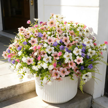 Fake Flowers for Outdoor UV Resistant 24 Pcs Pink Summer Artificial Flowers Outdoors, Realistic Faux Silk Flowers Fade Resistant, Fake Plants ＆ Flowers for Garden Porch Planters Window Patio Wedding